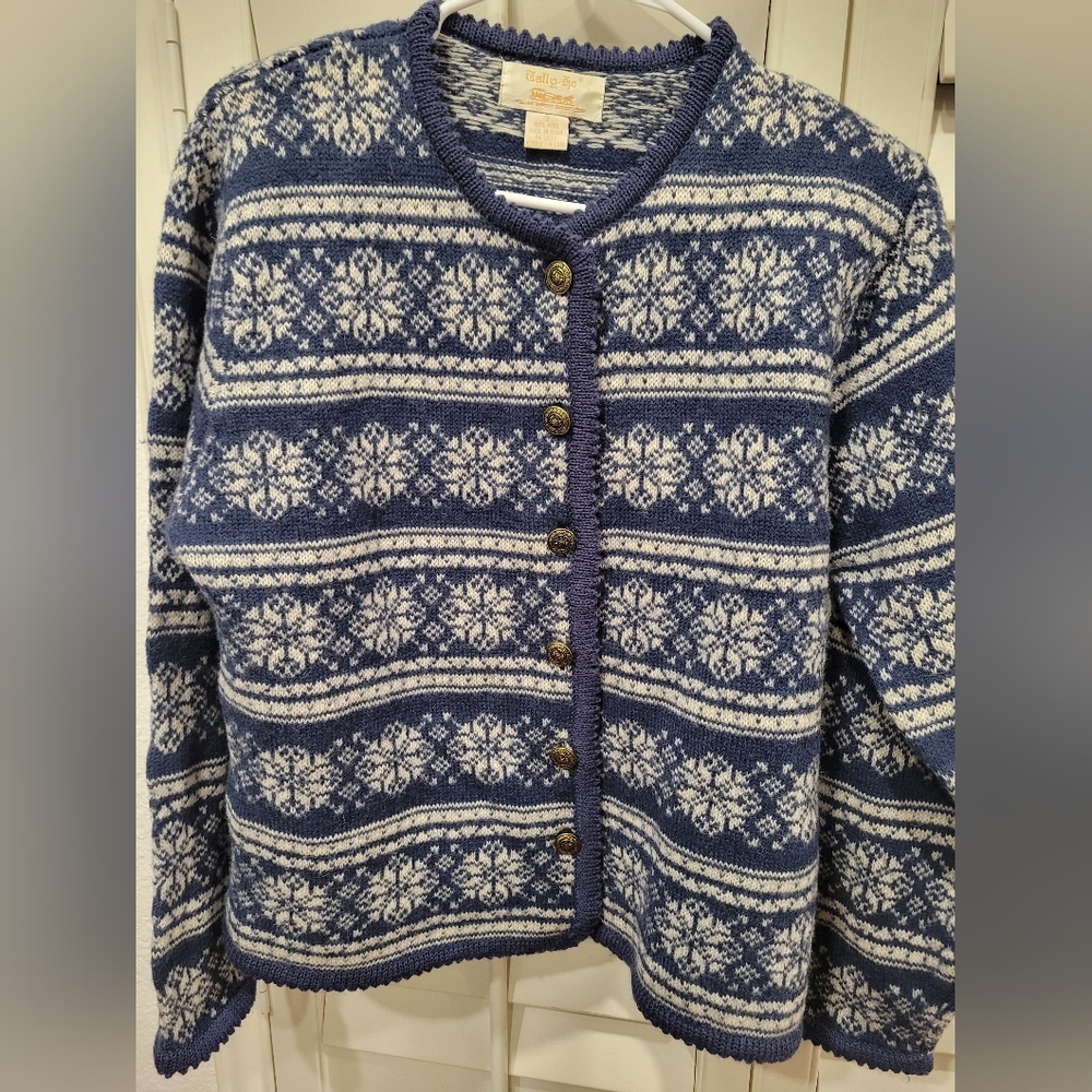 Tally Ho Blue and White Wool Nordic Sweater